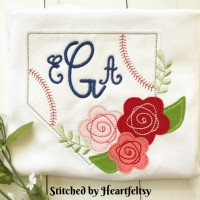 Baseball Mound with Flowers Machine Applique Design